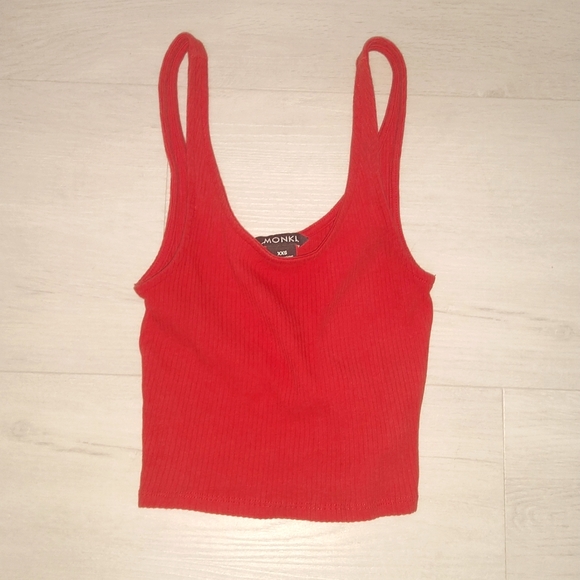 Monki rib scoop neck cropped tank top in Red Top - Picture 1 of 2